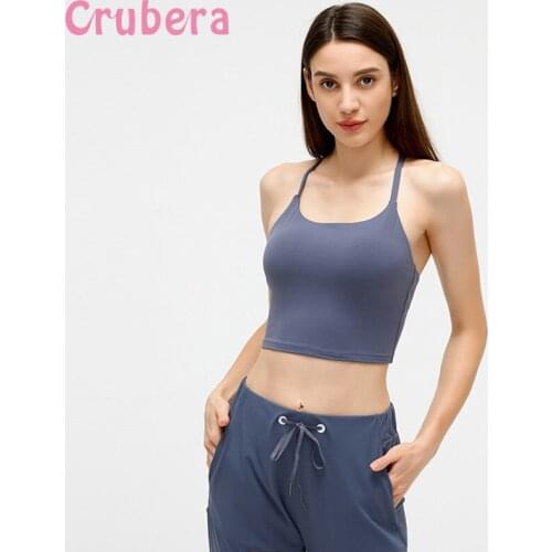 CRUBERA Round Neck Thin Shoulder Straps I-beautiful Back Shockproof Yoga Vest Womens All-match Yoga Sports Running Training Bra