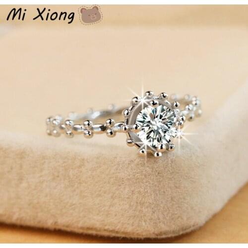 Mi Xiong Real S925 Sterling Silver Rings for Women Unique Luxury Snowflake Diamond Small Round Bead Elegant Charm Brand Jewelry