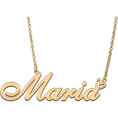 Love Heart Maria Name Necklace for Women Stainless Steel Gold & Silver Nameplate Pendant Femme Mother Child Girls Gift