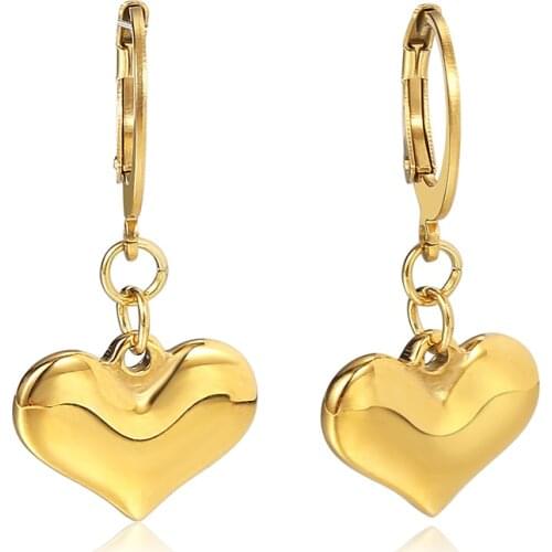 Gold Color Cute Heart Charm Dangle Earrings for Women Girls Stainless Steel Drop Earrings Party Jewelry Friendship Gifts DKE210