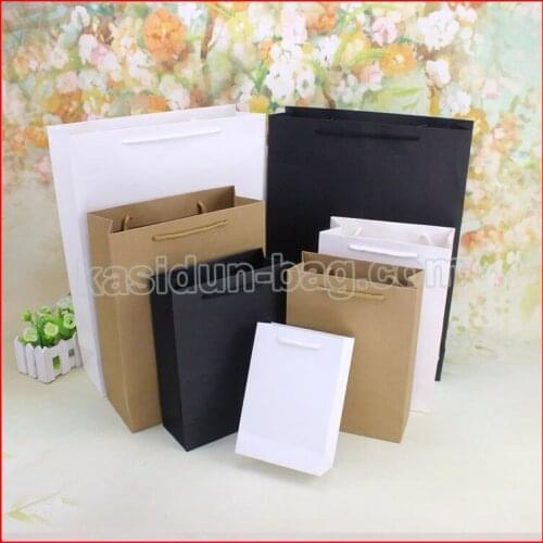 100PCS/lot) 10 SIZE available wholesale high quality black white brown paper bag for clothes shopping and shoes box