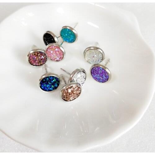 20prs/lot assort colors 8mm Rhodium color druzy earrings wholesale