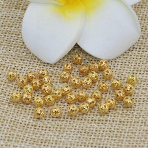 30pcs wholesale 4mm gold-color frost matte round spacers hollow beads accessories elegant jewelry findings B2554