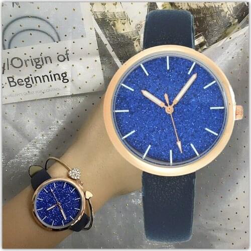 Luxury fashion ladies watches shine bright sand face womens watch simple leather strap sports women quartz wristwatches clock 7