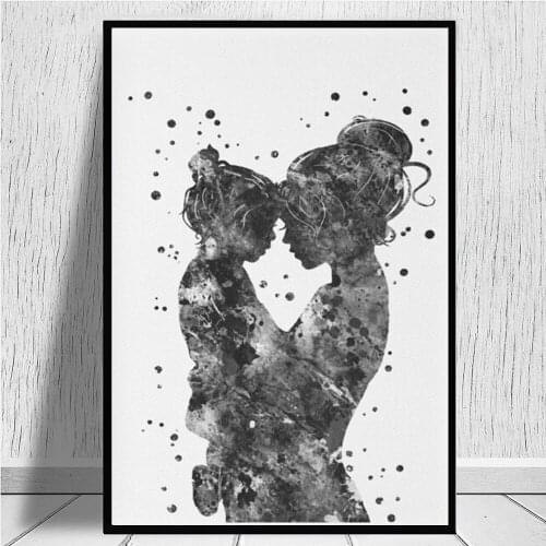 Black and White Poster Mother and Daughter Picture Home Decor Nordic Minimalist Abstract Figure Wall Art Canvas Painting