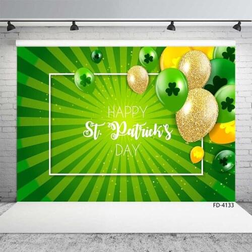 St. Patricks Day Photographic Backdrops Shamrocks Balloons Custom Background for Baby Children Party Photobooth Photo Studio