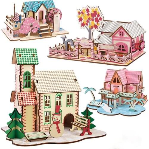 Wooden Model 3D Puzzle Kids Toy DIY Miniature House Designer Constructor Model Building Kit Montessori Educational Children Toys