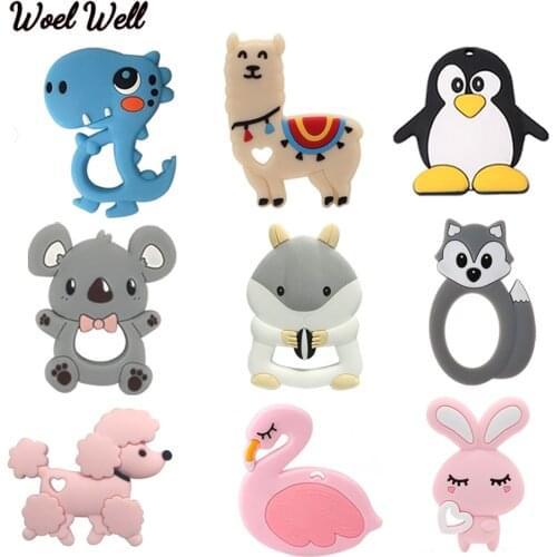 Baby Silicone Teether Food Grade Teething Toy Animal sheep bear Baby squirrel Teether Silicone Beads DIY Chain gift