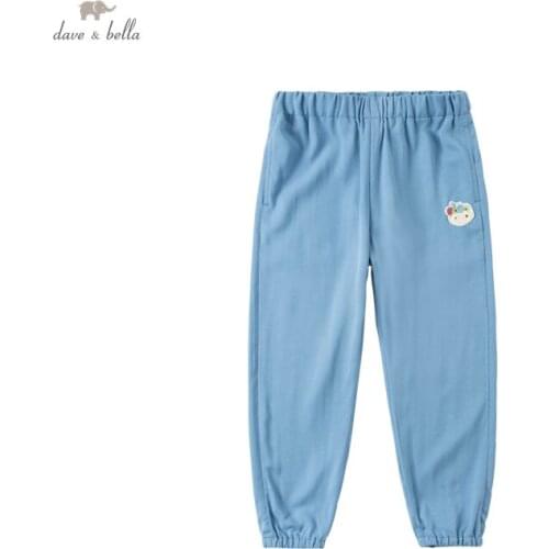 DKY17929 dave bella summer 5Y-13Y kids girls fashion cartoon pockets pants children boutique casual full-length pants