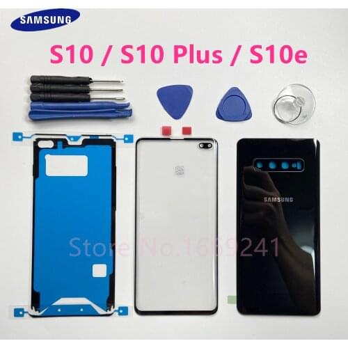 For SAMSUNG Galaxy S10 Plus G9750 S10 G9730 S10e G970 Back Cover Battery Door Rear Case Housing + Front Screen Glass Lens