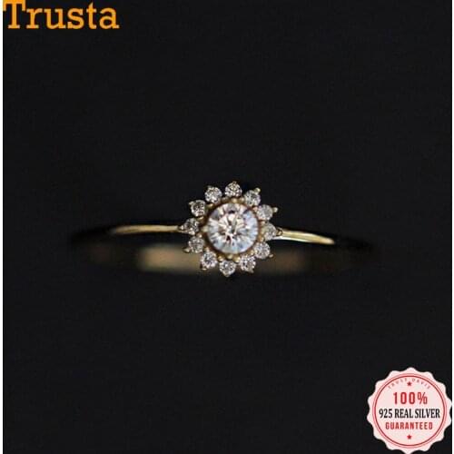 Trustdavis Real 925 Sterling Silver Simple Gold Sun Snowflake Dazzling CZ Finger Ring For Women Wedding Fine S925 Jewelry DB1247