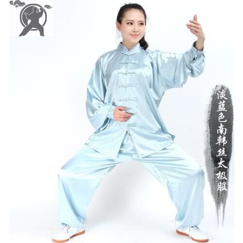 Long Sleeve Traditional South-Korea Rayon Material Suit Chinese Kung Fu Tai Chi Uniform Spring Autumn Shirt Pants for Men Women