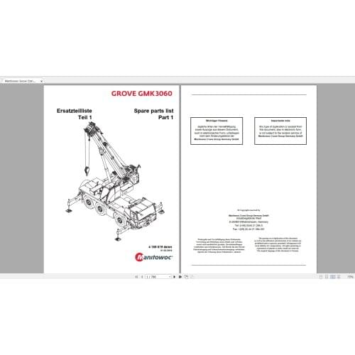 Manitowoc Grove Cranes All Models Updated [01.2021] Spart Parts Manual German PDF DVD