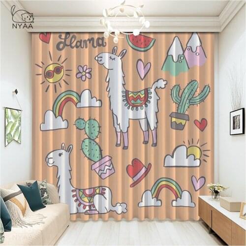 Colorful Pattern With Llamas Trees Curtains Hotel Short Kitchen Curtain Japanese Room Decor Curtain Children Room Micro Shading