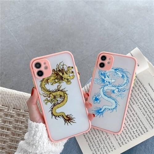 Chinese dragon cool Phone Case For iPhone 12 11 Mini Pro XR XS Max 7 8 Plus X Matte transparent Pink Cover