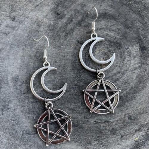 Moon Pentacle Earrings Fashion Goth Witch Jewelry Women Gift 2021New Delicate Beautiful Crescent Wholesale Statement Creative