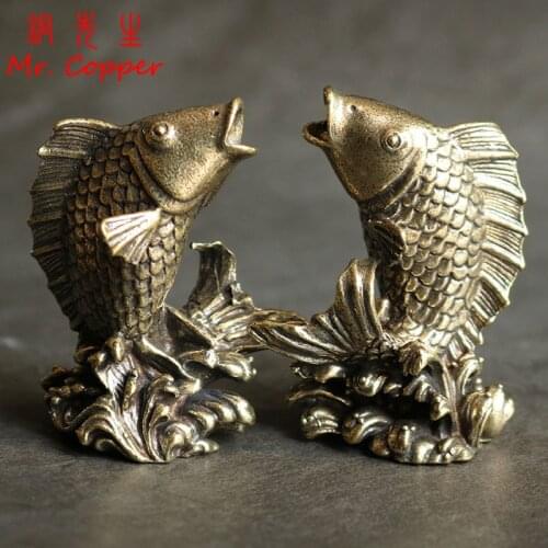 Solid Copper Koi Fish Figurines Miniatures Office Desktop Ornament Crafts Gifts Vintage Brass Animal Tea Pets Home Decorations