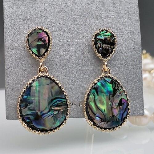 Trendy Ocean Abalone Shell Water Drop Earrings Women Jewelry Gold Color Sea Green Blue Piercing Earrings Bohemian