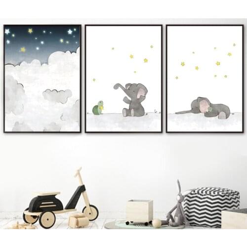 Home Decor Modular Pictures Painting Turtle Starry Sky Elephant Nordic Poster Printed Simple Style Wall Art Canvas Children Room