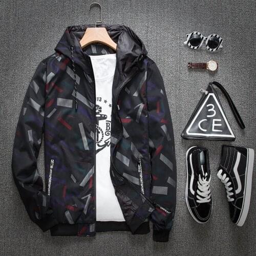 New Mens Jackets Spring Print Casual Jacket Men Windbreaker Jaets Male Outwear Overcoat Zipper Hooded Jacket Men Waterpoof