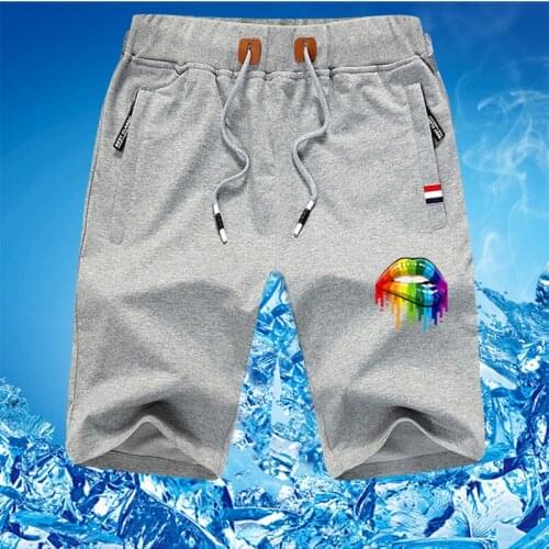 2021 Men Fashion Boardshorts Oversize Loose Jogging Shorts Kiss Lip Print & Cute Dog Print Drawstring Bodybuilding Sports Shorts