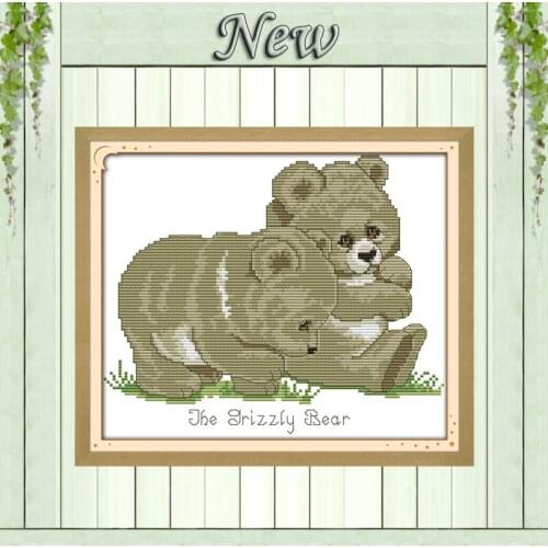 Two grizzly bear animals Decor painting counted printed on canvas DMC 11CT 14CT kits DIY Cross Stitch embroidery needlework Sets