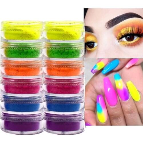 Neon Eyeshadow Nail Powder 6 Colors Matte Nude Waterproof Long Lasting Pigment Colorful Powder Easy To Wear Eyes Makeup Tool