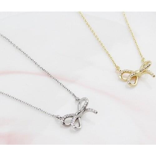 2021 New Delicate Design Hot Selling Metal Bowknot Pendant Necklace Different Plate Color for Women Party