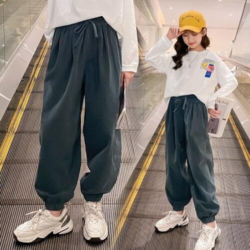 New 2021 Girls Clothing Pants For Kids Cotton Autumn Mid Waist Harm Pant Baby Big Girl Loose Trousers Children Bottoms Clothes