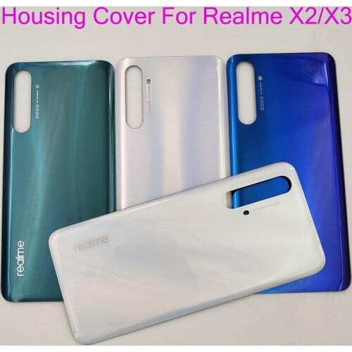 New For Realme X2 Back Battery Cover X3 Rear Housing Door Glass Case + Camera Lens For Realme X2 X3 Battery Cover With Adhesive