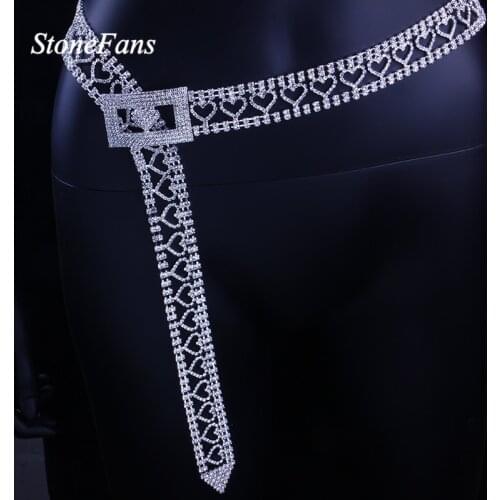 Stonefans Luxury Crystal Rhinestone Waist Chain Belt for Women Statement Heart Chain Belt Dresses Jewelry Party Waistband
