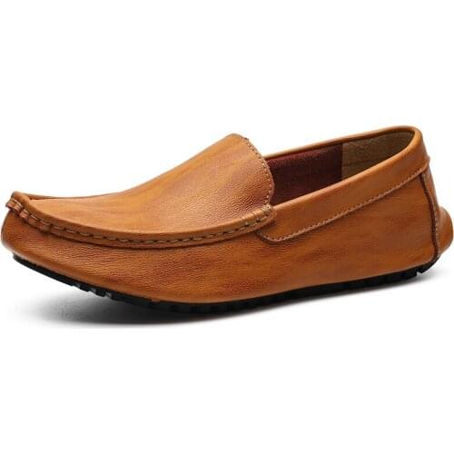 Handmade Quality Concise Classic Slip-on Leather Casual Shoes for Men Minimalist Flat Loafers Moccasins Driving Shoes Boat Shoes