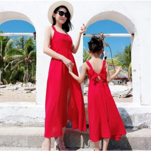 Family matching mother daughter mommy and me clothes family look girls korean clothing women summer beach dress outfits 43