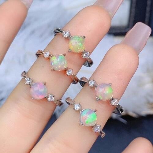 Natural Opal Woman Rings Change Fire Color Mysterious 925 Silver Various Color Gemstones