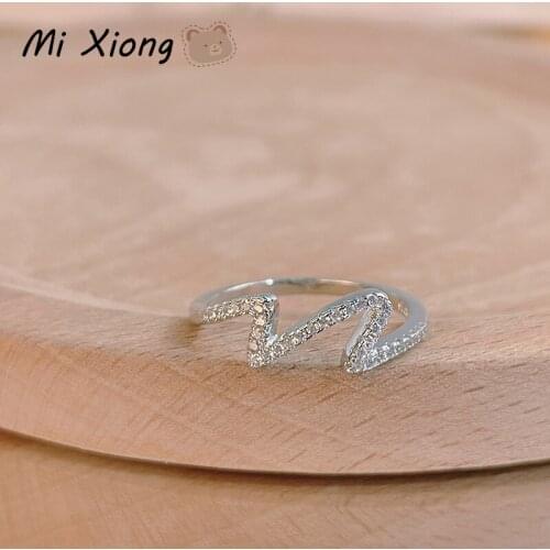 Mi Xiong 925 Sterling Silver Rings for Womens Curved Luxury Fine Jewelry Elegant Wedding Engagement Romantic Love Classic Cute