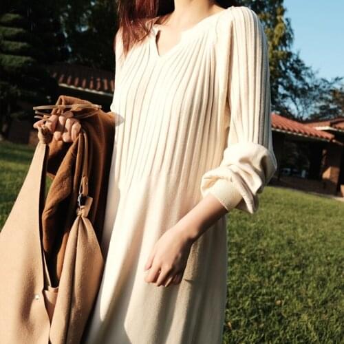 Sweater Dresses For Winter Long Knit Dress Autumns Black Beige Puff Sleeve Pull Oversize Femme Woman Knitwear Dress DD2430