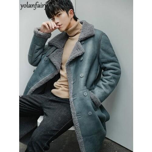 2020 Winter Genuine Leather Jacket Men Long Real Fur Coat Mens Shearling Jacket Sheepskin Coat for Men Veste Cuir Homme 18148