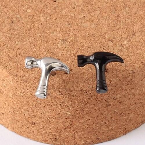Alisouy 2019 1 Pair Punk Hammer sinker shapedMen Women Stud Earrings Titanium 316L Stainless steel ear bone earrings unisex type