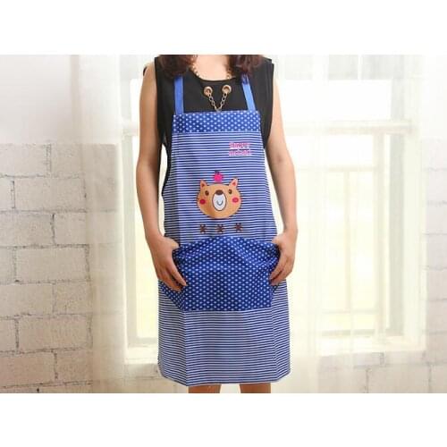 1PC Cute Women Lady Waterproof Bib Apron Dress Restaurant Home Kitchen with Pocket Cooking Cotton Smock Apron Cute Bear LF 176