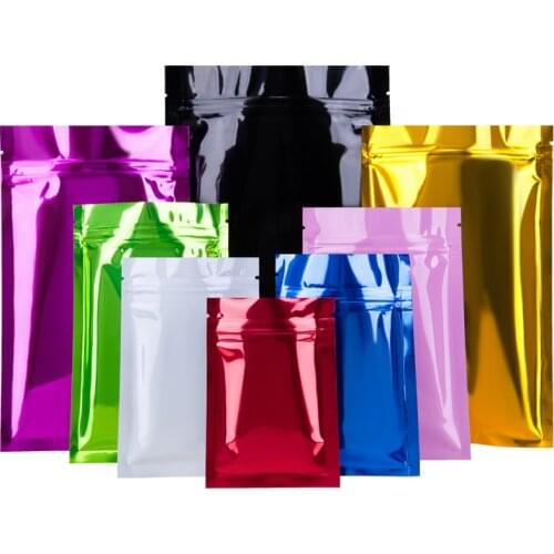 Wholesale 100pcs Glossy Aluminum Foil Zip-lock Bag Snack Cosmetics Dressing Jewelry Nail Powder Glitter Panties Dolls Pack Bags