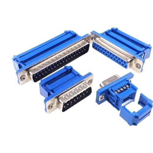 20 Pcs D-sub Socket Plug IDC Type 9 15 25 37 Pin Male / Female 1.27 MM Flat Ribbon Cable Connector Crimp Rohs Reach Leed Free