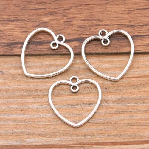 30PCS 21*22mm Metal Alloy Photo Color Double Sided Hollow Love Charms Heart Connector For Jewelry Making DIY Handmade Craft