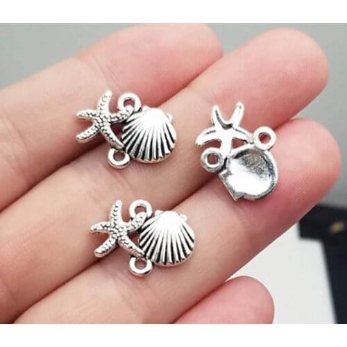 35pcs/Lot--18x14mm Antique Silver Plated Seashell Starfish Connector Charms DIY Supplies Jewelry Making Finding Accessories