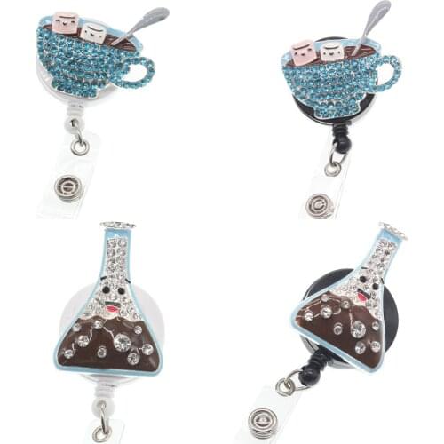 Free shipping Rhinestone Cute pattern ID Retractable badge holder kevlar