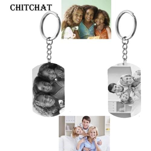 Customized Heart Round Square Keychain Engraved Photo Names Keyrings Stainless Steel Dog Tag Key Chain Birthday Gift