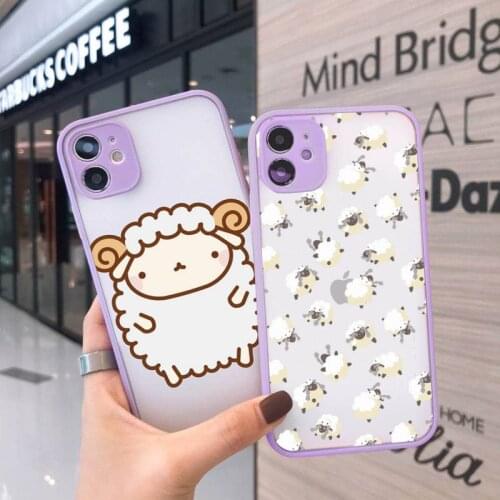 Sheep Phone Case For iPhone 12 11 Mini Pro XR XS Max 7 8 Plus X Matte transparent Purple Back Cover
