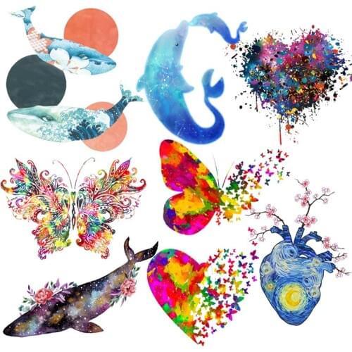 Flower Stickers Iron On Transfer Patches For Clothing Butterfly Animal Patches For Women T-Shirt Stripes Heat Transfer Printing