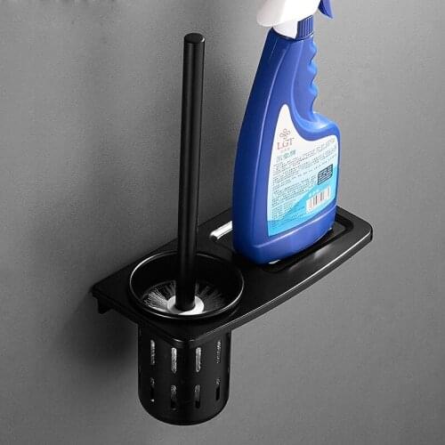 Toilet Brush Holders Black Aluminum Wall Mounted Bathroom Shelf Toilet Brush Cup Set Storage Rack Hardware Bathroom Accessories