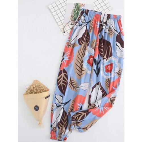 Cotton Sleep Bottom Women Print Flower Long Pant Home Pajamas Soft Slip Summer Pants Casual Big Size Sleepwear