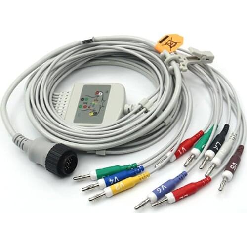 Kenz PC-104 Compatible EKG Cable 10 Wires IEC Banana 4.0mm Leads, 16 Pins Connector